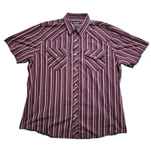 Rock River Trading Men XXL Western Snap Shirt Burgundy Striped Short Sleeve Wing
